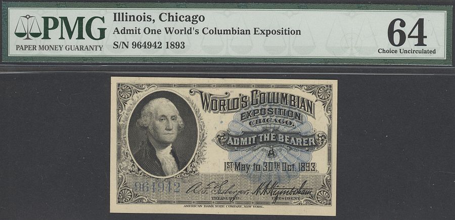 1893 World's Columbian Exposition Ticket - George Washington, PMG-64